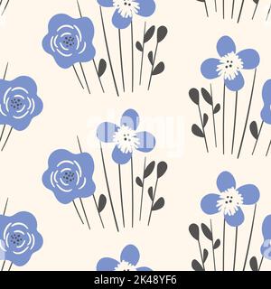 Nahtloses Blumenmuster basierend auf traditionellen Volkskunst-Ornamenten. Kunst Blumen auf farbigem Hintergrund. Skandinavischer Stil. Schwedischer nordischer Stil. Vektor Stock Vektor