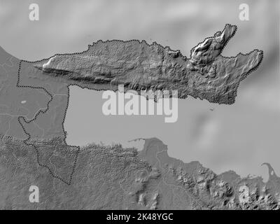 Samana, Provinz der Dominikanischen Republik. Bilevel-Höhenkarte mit Seen und Flüssen Stockfoto