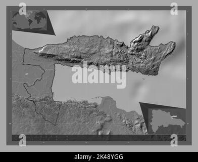 Samana, Provinz der Dominikanischen Republik. Bilevel-Höhenkarte mit Seen und Flüssen. Karten für zusätzliche Eckposition Stockfoto