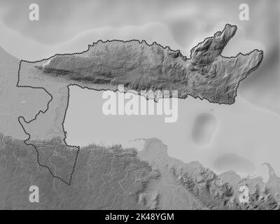 Samana, Provinz der Dominikanischen Republik. Höhenkarte in Graustufen mit Seen und Flüssen Stockfoto