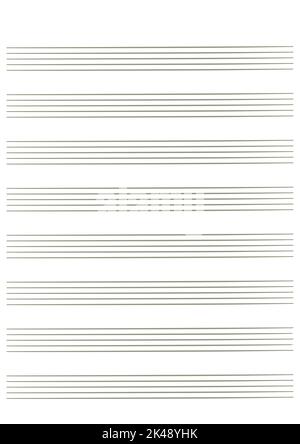 Diagrammpapier. Bedruckbares Rasterpapier mit Stabpapier auf weißem Hintergrund. Ein leeres Notenblatt mit Personal. Geometrisches Muster für Komposition, Bildung Stock Vektor