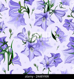 Blaues Glockenblumen-Muster. Feld blaue Blumen auf einem matten Hintergrund. Vektorgrafik Stock Vektor