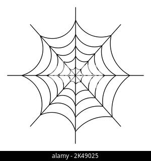 Spinnennetz. Silhouette. Vektorgrafik. Umriss auf einem isolierten weißen Hintergrund. Skizze. Eine klebrige Opferfalle. Komplexes Netzwerk. Halloween Stock Vektor