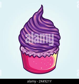 Köstliche niedliche Heidelbeere Cupcake Cartoon Illustrationen Vektor-Illustrationen für Ihre Arbeit Logo, Merchandise T-Shirt, Aufkleber und Label-Designs Stock Vektor