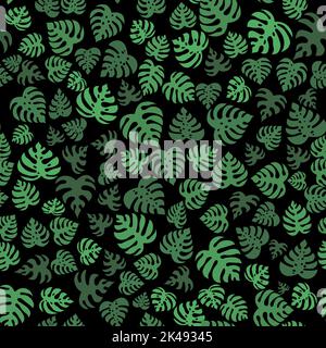 Ikonen mit tropischen Palmenblättern, Monstera. Schöne handgezeichnete exotische Pflanzen. Floraler nahtloser Hintergrund. Silhouette aus Monstera-Blättern Stock Vektor
