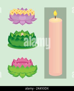 loy krathong Festival, Ikone gesetzt Stock Vektor