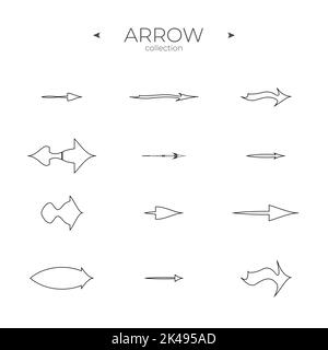 Dünne Linien. Symbole für lineare Pfeile gesetzt. Pfeilschaltfläche für grundlegende UI-Elemente. Zur Verwendung in der Web- und mobilen Benutzeroberfläche. Vektorgrafik Stock Vektor