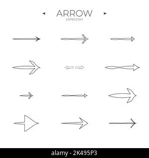 Dünne Linien. Symbole für lineare Pfeile gesetzt. Modischer Linienstil. Für Webgrafiken. Vektor Stock Vektor