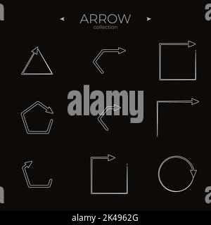 Symbol für Linienpfeil gesetzt. Symbolsatz für Pfeilvektoren. Modischer Linienstil. Zur Verwendung in der Web- und mobilen Benutzeroberfläche. Vektorgrafik Stock Vektor