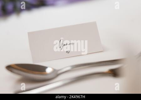 Gemma-Namensschild. Tag mit Vornamen für Tabellenplatz. Stockfoto