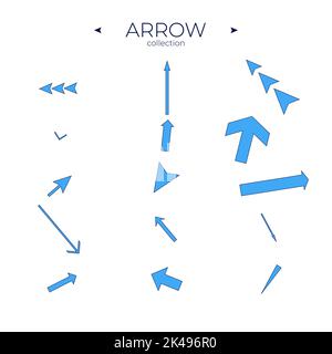 Vektorpfeilsymbole. Vektorsammlung „Pfeile“. Richtungspfeile. Lockige und wellenorientierte Ausrichtung. Pfeile Isoliert Stock Vektor