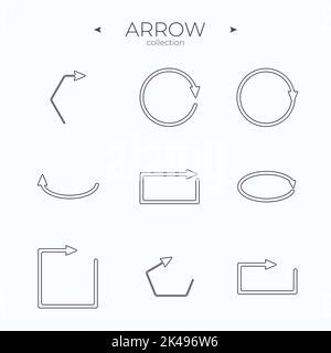 Einfacher Satz von Pfeilsymbolen. Gliederungssymbolsammlung. Modischer Linienstil. Für Webgrafiken. Vektorgrafik Stock Vektor