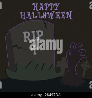 halloween-Karte mit Grab und Hand Illustration Stock Vektor