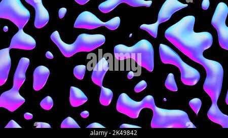 Flüssige metallische Tropfen Y2K Hintergrund. Dynamische schillernde retrowave-Flüssigkeit bildet sich. 3D Darstellung rendern Stockfoto