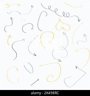 Farbenfrohe Pfeile. Von Hand gezeichnete einfache Symbole. Freihändig farbenfrohe Linien. Farbstil isoliert. Vektorgrafik Stock Vektor