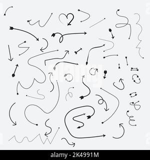 Grunge Pfeile Vektorset . Pfeil Grunge Sketch. Grunge-Textur. Kinder Bleistiftzeichnung. Editierbare Vektordarstellung Stock Vektor