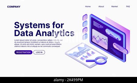 Systeme für die Datenanalyse. Datenanalyse. Vorlage Für Landing Page. Vektorgrafik Stock Vektor