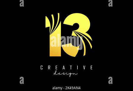 Goldenes Kreativ-Logo mit der Nummer 13 1 3 mit Linien und Straßenkonzept. Zahl mit geometrischem Design. Vektorgrafik mit Zahl und Kreat Stock Vektor