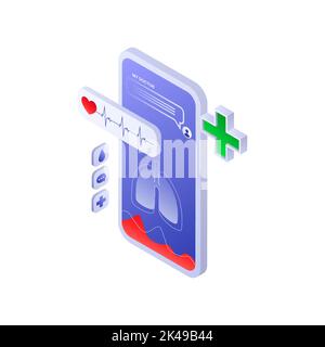 Gesundheitswesen in Smartphone Illustration. Medizinische Forschungen. Weiße Vorlage. Vektorgrafik Stock Vektor