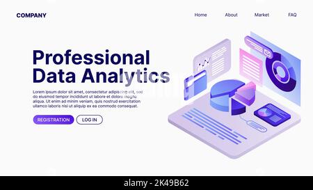 Online-Datenanalyse. Datenanalyse. Vorlage Für Landing Page. Vektorgrafik Stock Vektor