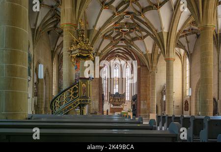 Innenansicht der evangelischen Stadtkirche Bad Wimpfen, Altaransicht. Neckartal, Baden-Württemberg, Deutschland, Europa Stockfoto