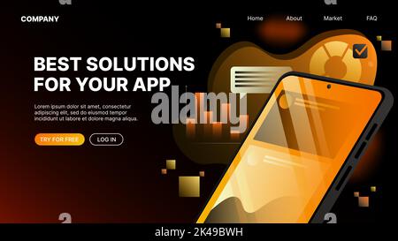 Beste Lösungen für die App-Entwicklung. Horizontale Web-Landing-Page. Vektorgrafik Stock Vektor