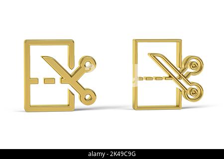 Goldenes 3D Papierschneider-Symbol auf weißem Hintergrund - 3D Render Stockfoto