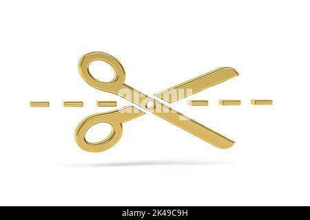 Goldenes 3D Papierschneider-Symbol auf weißem Hintergrund - 3D Render Stockfoto