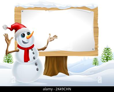 Schneemann Weihnachten Schnee Zeichen Landschaft Szene Stock Vektor