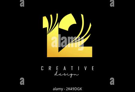 Goldenes Kreativ-Logo mit der Nummer 12 1 2 mit Linien und Straßenkonzept. Zahl mit geometrischem Design. Vektorgrafik mit Zahl und Kreat Stock Vektor