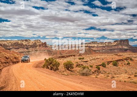 Hinter der Reef Road, in der Nähe des Crack Canyon, der zum Chute Canyon führt, zu den Felsformationen des San Rafael Reef, zum San Rafael Swell und zur Little Ocean Draw Wilderness Utah Stockfoto