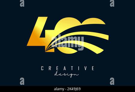 Goldenes Kreativ-Logo mit der Nummer 400 mit Linien und Straßenkonzept. Buchstabe mit geometrischem Design. Vektorgrafik mit Zahl. Stock Vektor