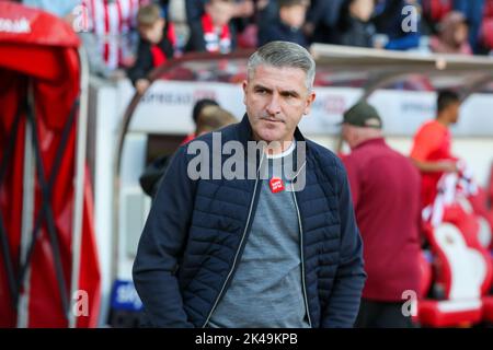 Sunderland, Großbritannien. 01. Oktober 2022. Ryan Lowe-Manager von Preston beim Sky Bet Championship-Spiel Sunderland gegen Preston North End im Stadium of Light, Sunderland, Großbritannien, 1.. Oktober 2022 (Foto von Dan Cooke/News Images) in Sunderland, Großbritannien am 10/1/2022. (Foto von Dan Cooke/News Images/Sipa USA) Quelle: SIPA USA/Alamy Live News Stockfoto