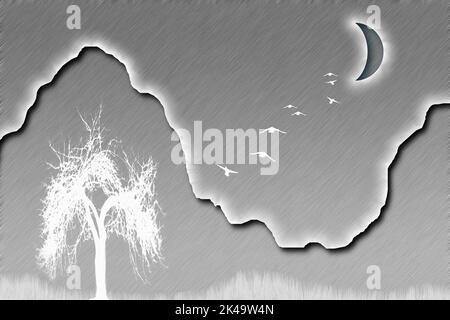 Natur in Grau. 3D Rendern Stockfoto