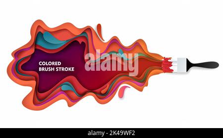 Pinselstrich und farbige Pinselstriche. Vektorgrafik Papier geschnitten Illustration. Bunte Farbschichten im Stil des Papierhandwerks. Stock Vektor