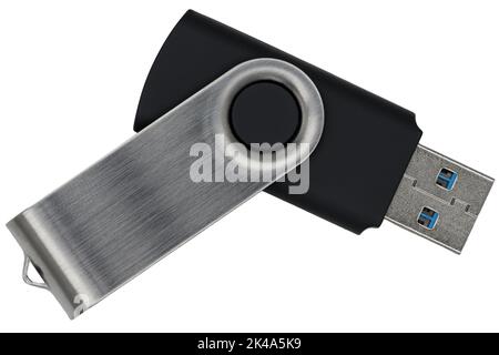 Faltbares USB-Flash-Laufwerk auf weißem Hintergrund Stockfoto