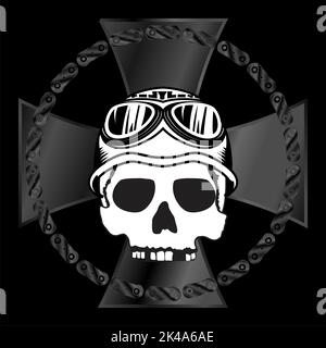 Biker Wappen Aufkleber Schädel Insignia Tattoo Helm Illustration im Vektor-Format Stock Vektor