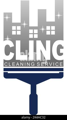 Logo für Reinigungsservice mit Wischer und Gebäudezeichnung Stock Vektor