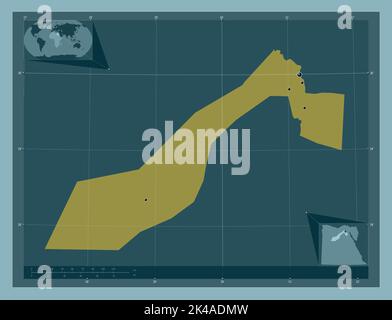 Al Izah, Regierungsbezirk von Ägypten. Einfarbige Form. Standorte der wichtigsten Städte der Region. Karten für zusätzliche Eckposition Stockfoto