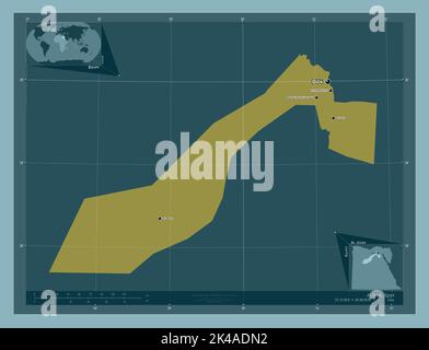 Al Izah, Regierungsbezirk von Ägypten. Einfarbige Form. Orte und Namen der wichtigsten Städte der Region. Karten für zusätzliche Eckposition Stockfoto