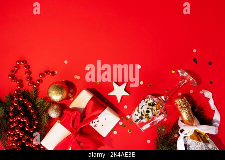 Neujahr Feier Weihnachten Hintergrund Champagner rot Stockfoto