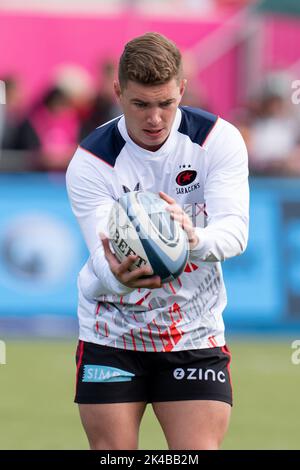 London, Großbritannien. 01. Oktober 2022. Ruben de Haas #21 von Saracens erwärmten Profi zum Gallagher Premiership Spiel Saracens gegen Leicester Tigers im StoneX Stadium, London, Vereinigtes Königreich, 1.. Oktober 2022 (Foto von Richard Washbrooke/News Images) in London, Vereinigtes Königreich am 10/1/2022. (Foto von Richard Washbrooke/News Images/Sipa USA) Quelle: SIPA USA/Alamy Live News Stockfoto