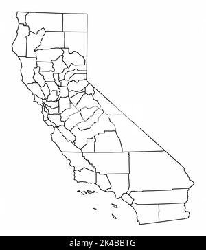 Verwaltungskarte für Kalifornien. Schwarze Umrisse auf weißem Hintergrund. Stock Vektor