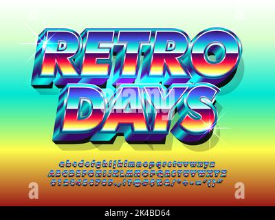 Retro Days Bright Blue Metallic Retro Futurismus Stil Text-Effekt Stock Vektor