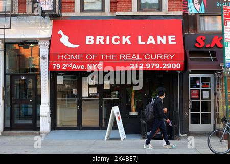 Brick Lane Curry House, 79 2. Ave, New York, NYC Foto von einem britisch-indischen Curry-Restaurant in Manhattans East Village-Viertel Stockfoto