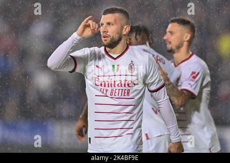 Empoli, Italien. 01. Oktober 2022. Ante Rebic (AC Mailand) feiert nach einem Tor während des FC Empoli gegen AC Mailand, italienische Fußballserie A Spiel in Empoli, Italien, Oktober 01 2022 Quelle: Unabhängige Fotoagentur/Alamy Live News Stockfoto