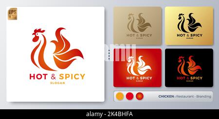 Hot Spicy Chicken Hahn Vektor Illustration Logo Design. Leerer Name für Insert Your Branding. Entwickelt mit Beispielen für alle Arten von Anwendungen. Stock Vektor