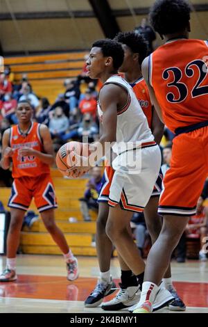 Teams Munster vs East Chicago Central 2021 Indiana High School Basketball Stockfoto