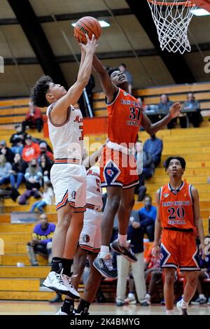 Teams Munster vs East Chicago Central 2021 Indiana High School Basketball Stockfoto