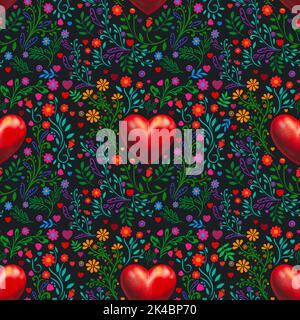 Herzen Symbole, Satz von Herzen nahtlose Muster Hintergrund, ideal für Feiern, Feiertage, Hochzeit und Valentinstag Stockfoto